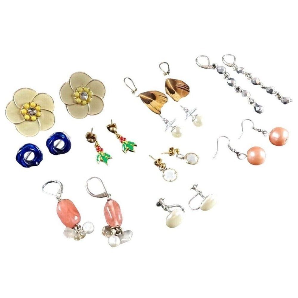 Vintage Jewelry- Feather Beaded Sterling 925 Silver Dangle Pierced Earrings Lot
